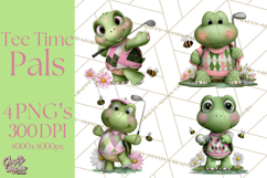 Golfing Frog Turtle Alligator Argyle Clipart PNG Product Image 1