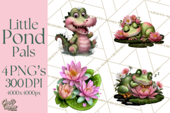 Cute Turtle Frog Alligator Pond Animals Clipart PNG Product Image 1