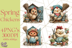 Spring Chickens Gardening Farm Clipart PNG, Chicks Clip Art Product Image 1