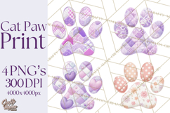 Cat Paw Prints Clipart PNG, Patchwork Kitty Paw Art Product Image 1