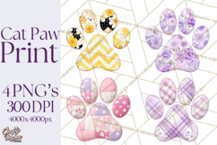 Cat Paw Prints Clipart PNG, Patchwork Kitty Paw Art Product Image 1