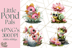 Cute Turtle Frog Alligator Pond Animals Clipart PNG Product Image 1