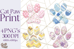 Cat Paw Prints Clipart PNG, Patchwork Kitty Paw Art Product Image 1