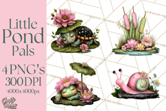 Cute Turtle Frog Alligator Pond Animals Clipart PNG Product Image 1