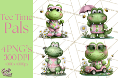 Golfing Frog Turtle Alligator Argyle Clipart PNG Product Image 1