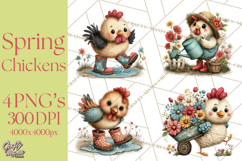 Spring Chickens Gardening Farm Clipart PNG, Chicks Clip Art Product Image 1