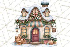 Christmas Village Clipart PNG, Winter Holiday Cottage Town Product Image 4