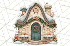 Christmas Village Clipart PNG, Winter Holiday Cottage Town Product Image 2