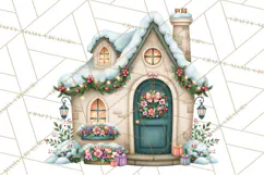 Christmas Village Clipart PNG, Winter Holiday Cottage Town Product Image 3