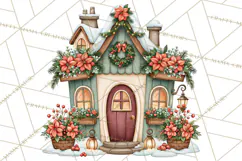 Christmas Village Clipart PNG, Winter Holiday Cottage Town Product Image 4