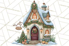 Christmas Village Clipart PNG, Winter Holiday Cottage Town Product Image 4