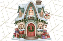 Christmas Village Clipart PNG, Winter Holiday Cottage Town Product Image 2