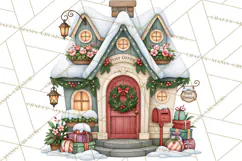 Christmas Village Clipart PNG, Winter Holiday Cottage Town Product Image 3