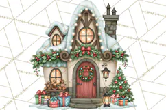 Christmas Village Clipart PNG, Winter Holiday Cottage Town Product Image 5