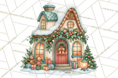 Christmas Village Clipart PNG, Winter Holiday Cottage Town Product Image 2