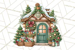 Christmas Village Clipart PNG, Winter Holiday Cottage Town Product Image 4