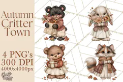 Autumn Critter Town Clipart PNG, Fall Cottage Animal Town Product Image 1