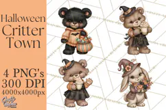 Halloween Critter Town Clipart PNG, Spooky Cottage Animals Product Image 1