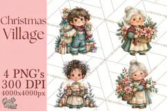 Christmas Village Clipart PNG, Winter Holiday Cottage Town Product Image 1