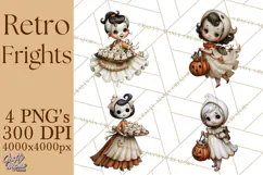 Vintage Halloween Clipart PNG, Halloween Retro Characters Product Image 1