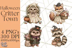 Halloween Critter Town Clipart PNG, Spooky Cottage Animals Product Image 1