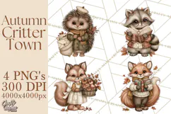 Autumn Critter Town Clipart PNG, Fall Cottage Animal Town Product Image 1