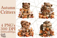Autumn Critters PNG Cute Woodland Clipart Product Image 1