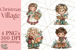 Christmas Village Clipart PNG, Winter Holiday Cottage Town Product Image 1