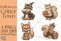 Halloween Critter Town Clipart PNG, Spooky Cottage Animals Product Image 1