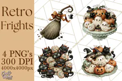 Vintage Halloween Clipart PNG, Halloween Retro Characters Product Image 1