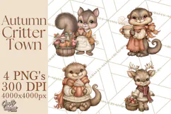 Autumn Critter Town Clipart PNG, Fall Cottage Animal Town Product Image 1