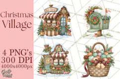 Christmas Village Clipart PNG, Winter Holiday Cottage Town Product Image 1