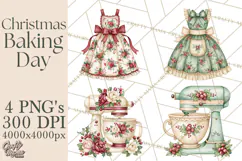 Vintage Christmas Kitchen Clipart PNG Product Image 1