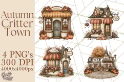 Autumn Critter Town Clipart PNG, Fall Cottage Animal Town Product Image 1