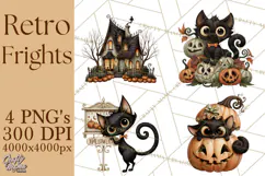 Vintage Halloween Clipart PNG, Halloween Retro Characters Product Image 1