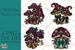 Gothic Christmas Mushrooms PNG, Christmas Florals Product Image 1