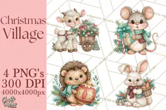 Christmas Village Clipart PNG, Winter Holiday Cottage Town Product Image 1