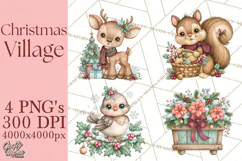 Christmas Village Clipart PNG, Winter Holiday Cottage Town Product Image 1