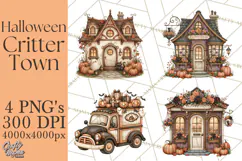 Halloween Critter Town Clipart PNG, Spooky Cottage Animals Product Image 1