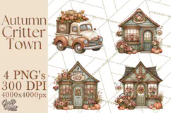 Autumn Critter Town Clipart PNG, Fall Cottage Animal Town Product Image 1