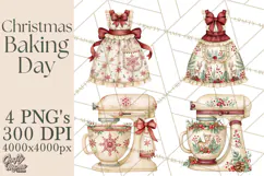 Vintage Christmas Kitchen Clipart PNG Product Image 1