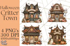 Halloween Critter Town Clipart PNG, Spooky Cottage Animals Product Image 1