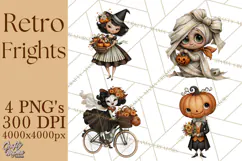 Vintage Halloween Clipart PNG, Halloween Retro Characters Product Image 1