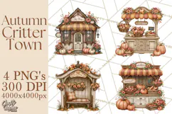 Autumn Critter Town Clipart PNG, Fall Cottage Animal Town Product Image 1