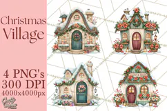 Christmas Village Clipart PNG, Winter Holiday Cottage Town Product Image 1