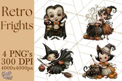 Vintage Halloween Clipart PNG, Halloween Retro Characters Product Image 1