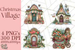 Christmas Village Clipart PNG, Winter Holiday Cottage Town Product Image 1