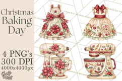 Vintage Christmas Kitchen Clipart PNG Product Image 1