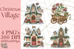 Christmas Village Clipart PNG, Winter Holiday Cottage Town Product Image 1