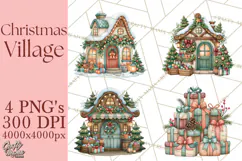 Christmas Village Clipart PNG, Winter Holiday Cottage Town Product Image 1